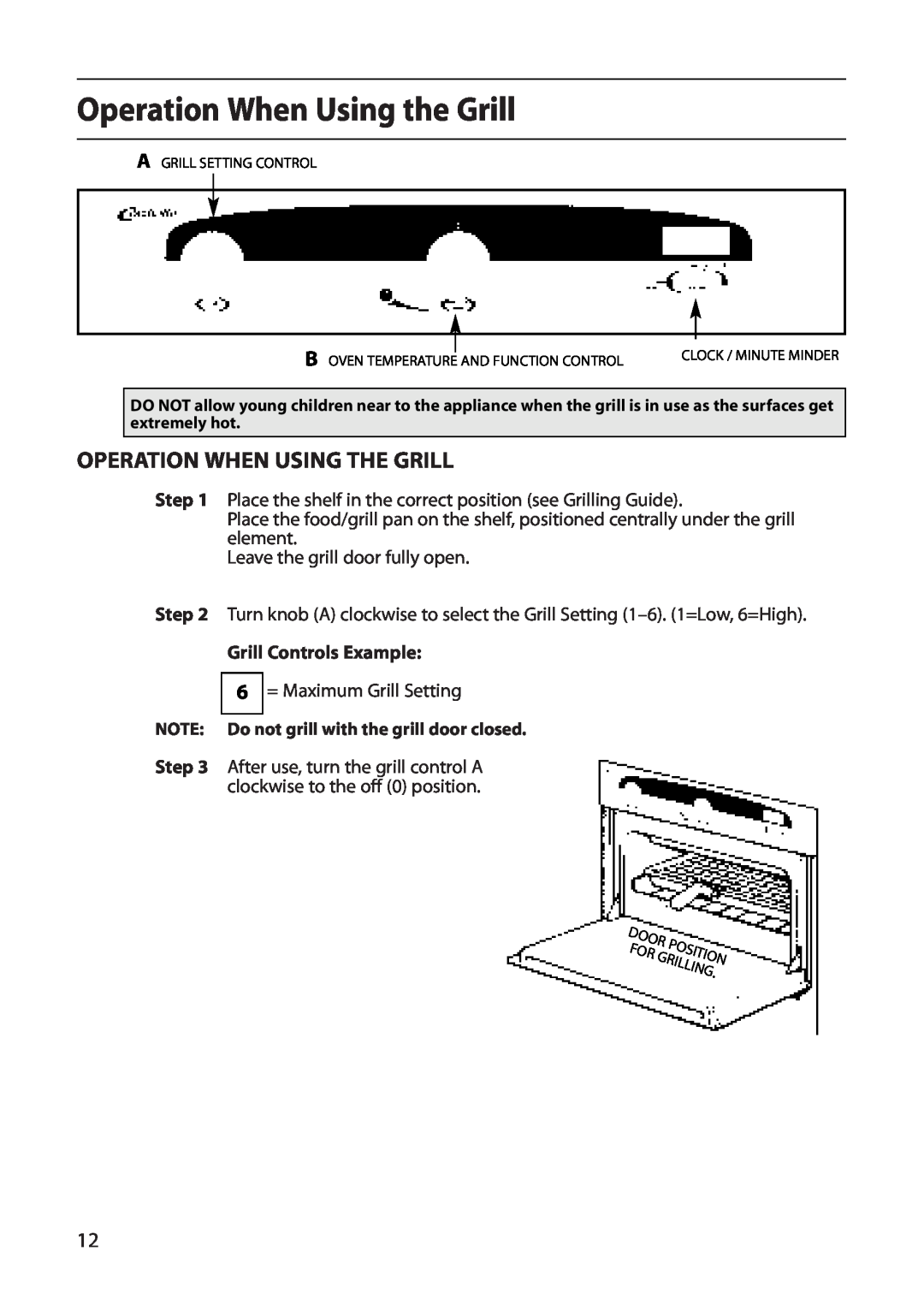 Creda D130E manual Operation When Using the Grill, Operation When Using The Grill, Grill Controls Example 