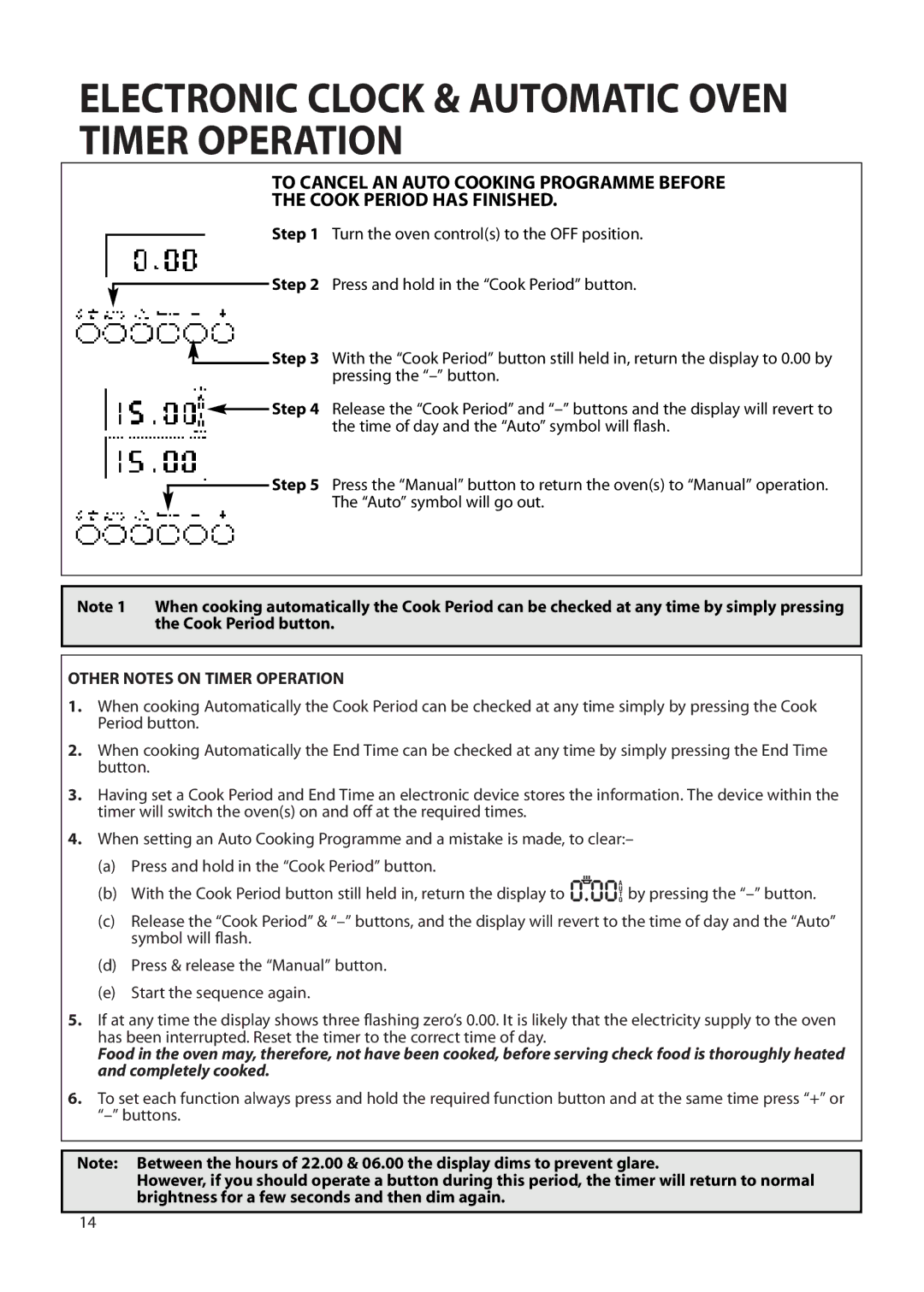 Creda Double Oven manual Other Notes on Timer Operation 