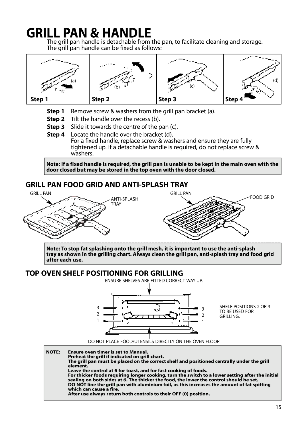 Creda Double Oven Grill PAN & Handle, Grill PAN Food Grid and ANTI-SPLASH Tray, TOP Oven Shelf Positioning for Grilling 