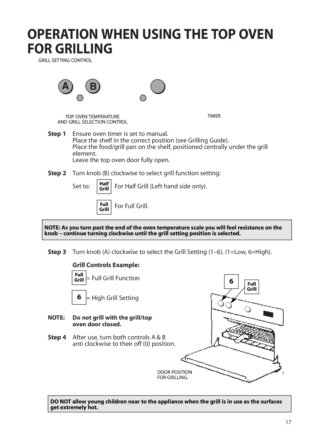 Creda Double Oven manual Operation When Using the TOP Oven for Grilling, Grill Controls Example 