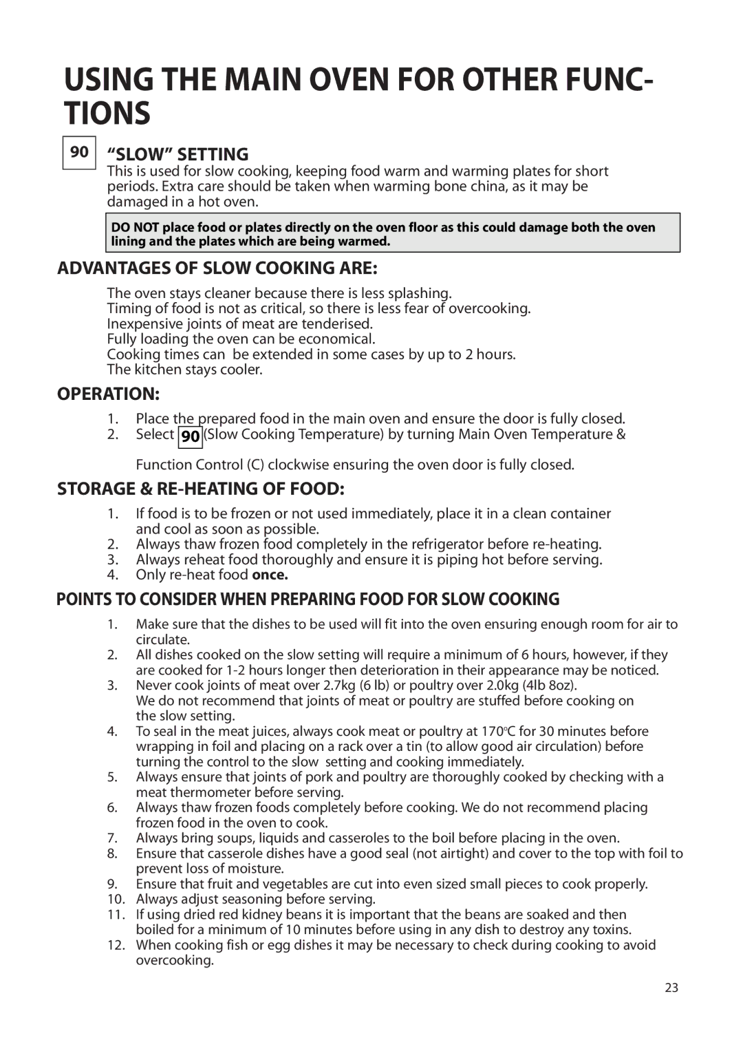 Creda Double Oven manual Using the Main Oven for Other FUNC- Tions 