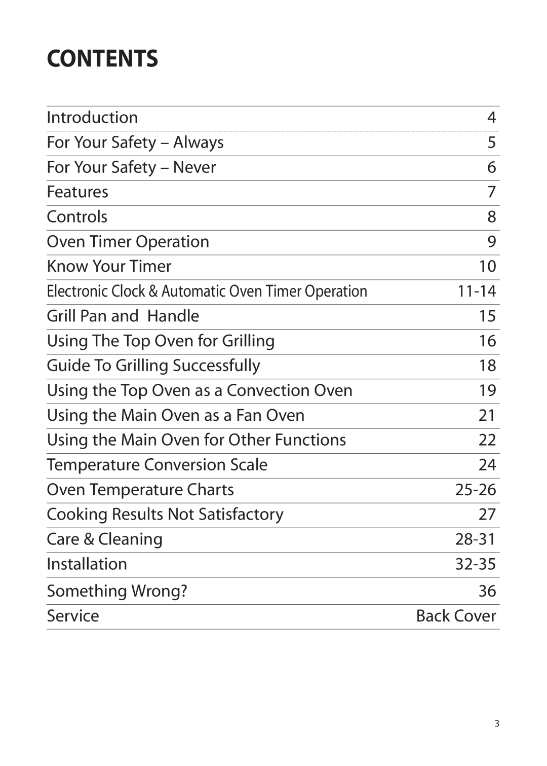 Creda Double Oven manual Contents 