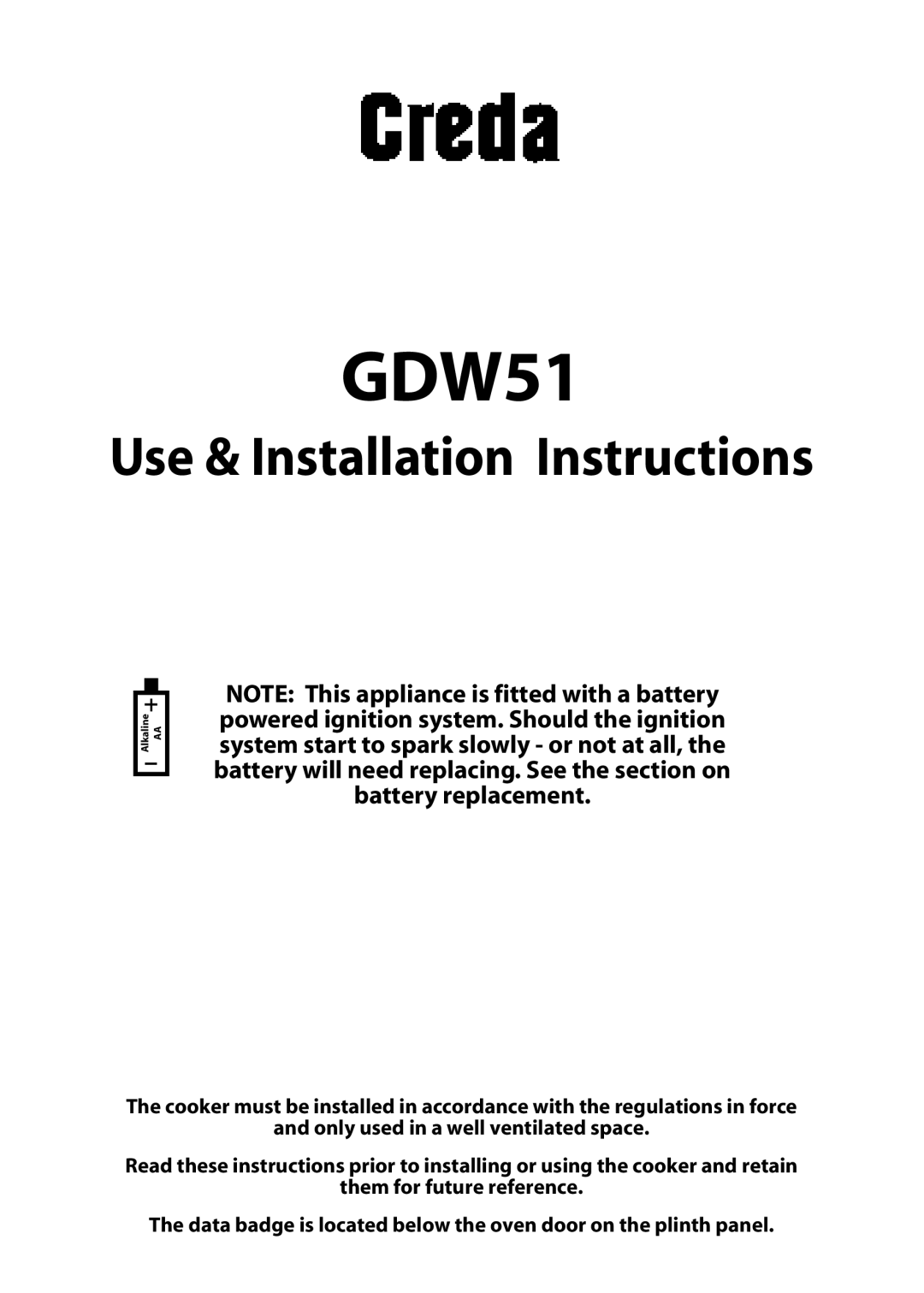 Creda GDW51 installation instructions 