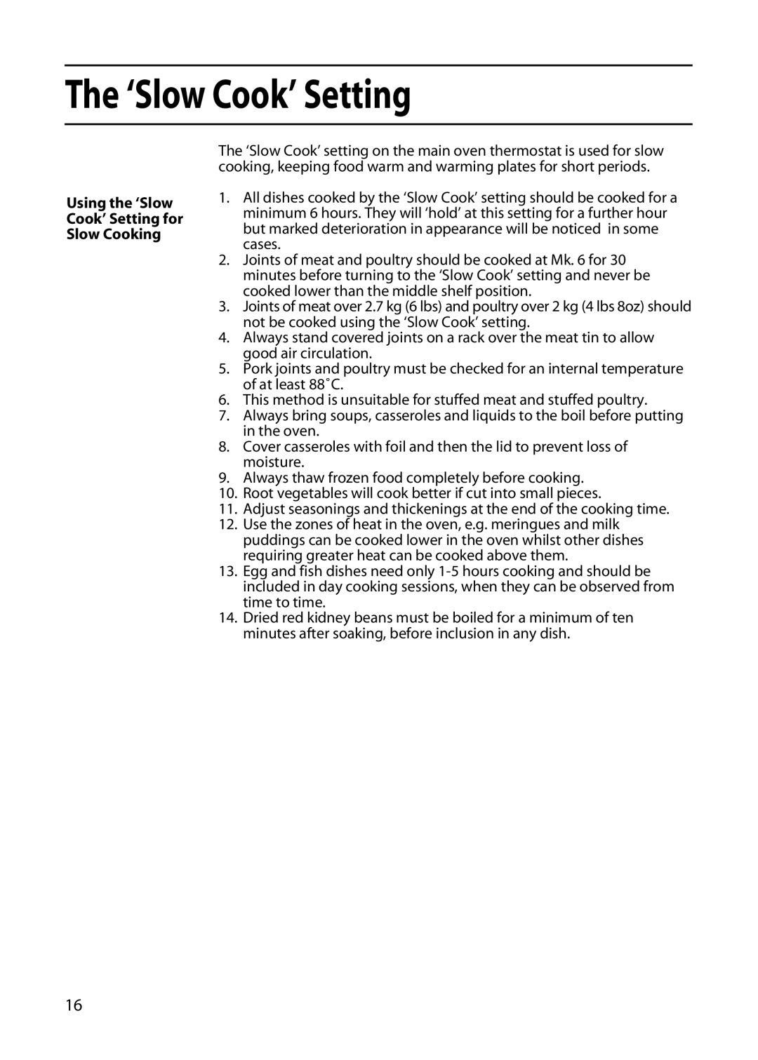 Creda GDW51 installation instructions ‘Slow Cook’ Setting 