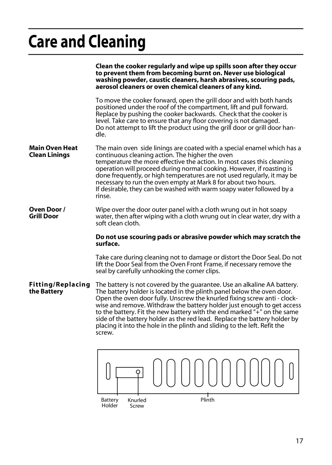 Creda GDW51 installation instructions Care and Cleaning 