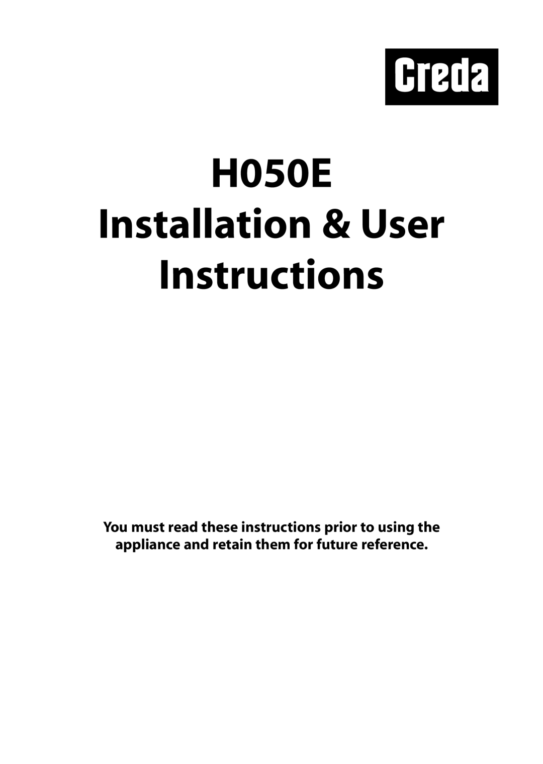 Creda manual H050E Installation & User Instructions 