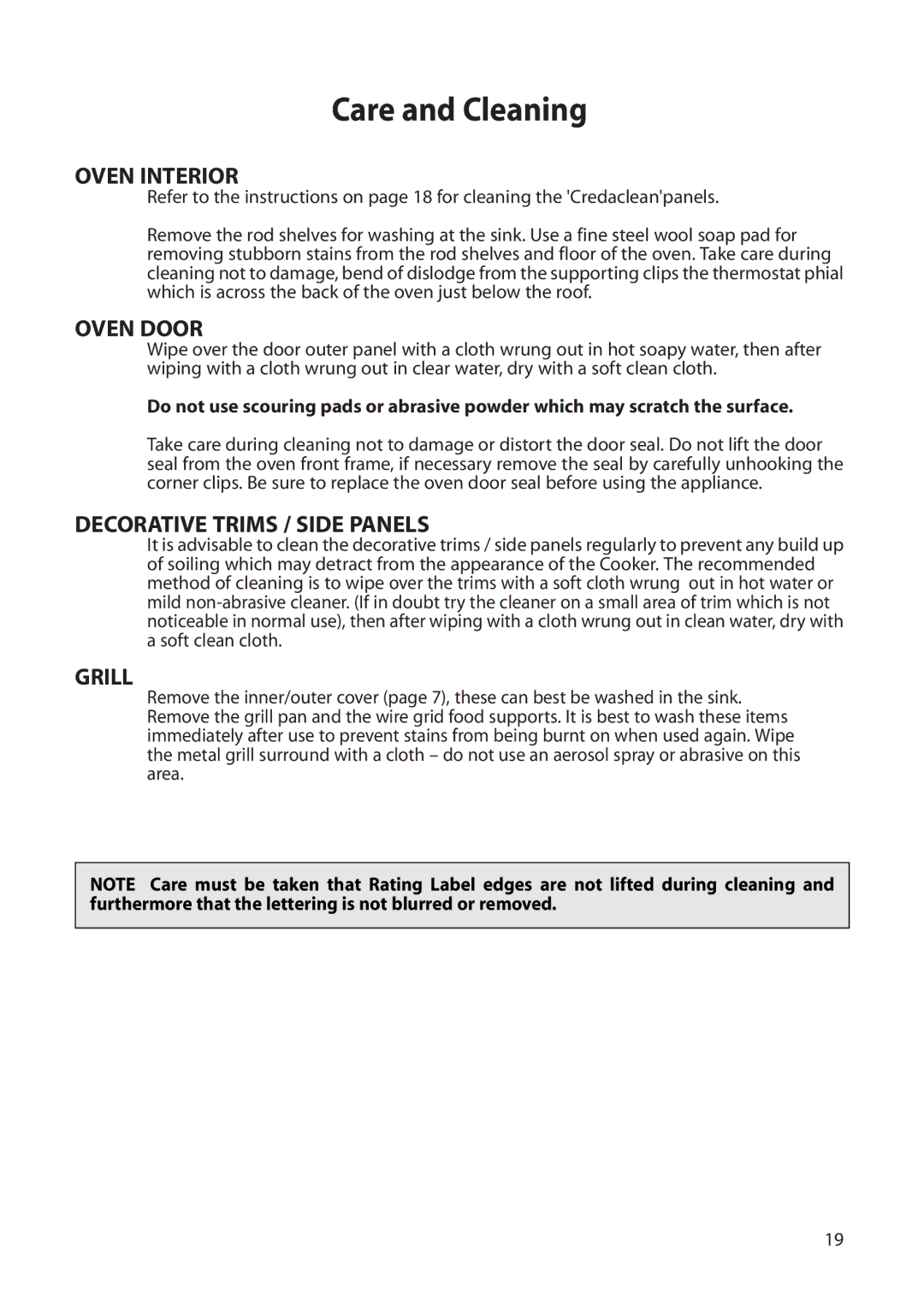 Creda H050E manual Oven Interior, Oven Door, Decorative Trims / Side Panels, Grill 