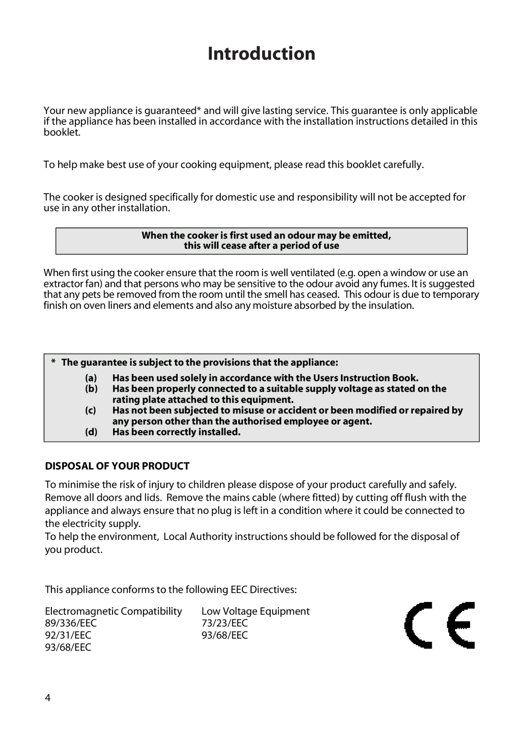 Creda H150E manual Introduction, Disposal of Your Product, 89/336/EEC 73/23/EEC 92/31/EEC 93/68/EEC 