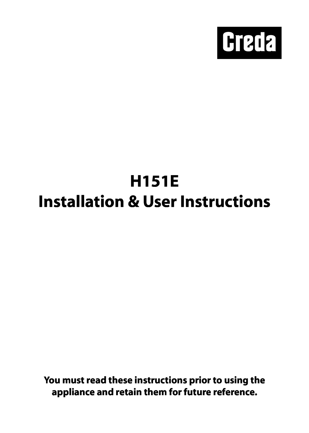 Creda manual H151E Installation & User Instructions 