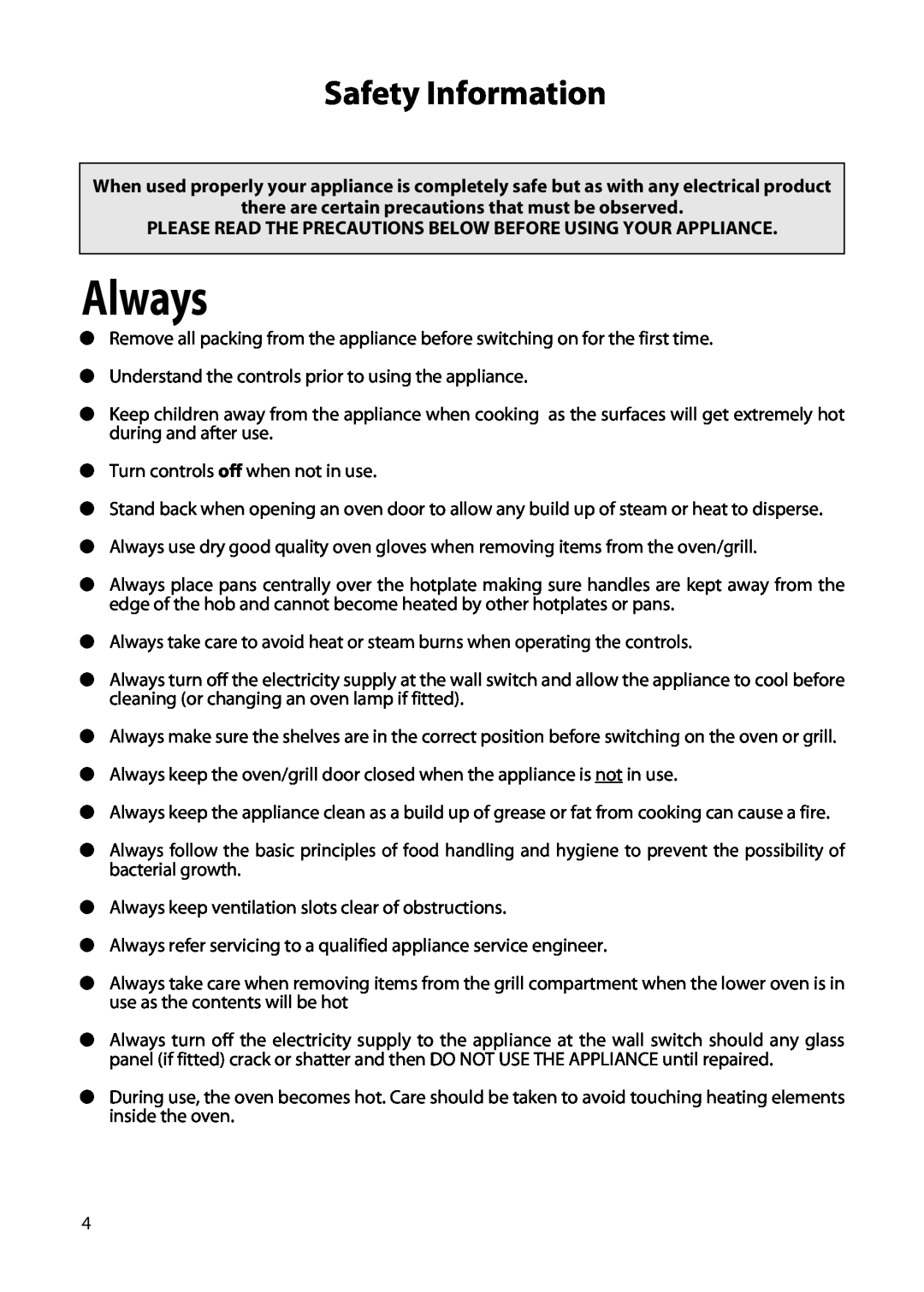 Creda H151E manual Always, Safety Information 