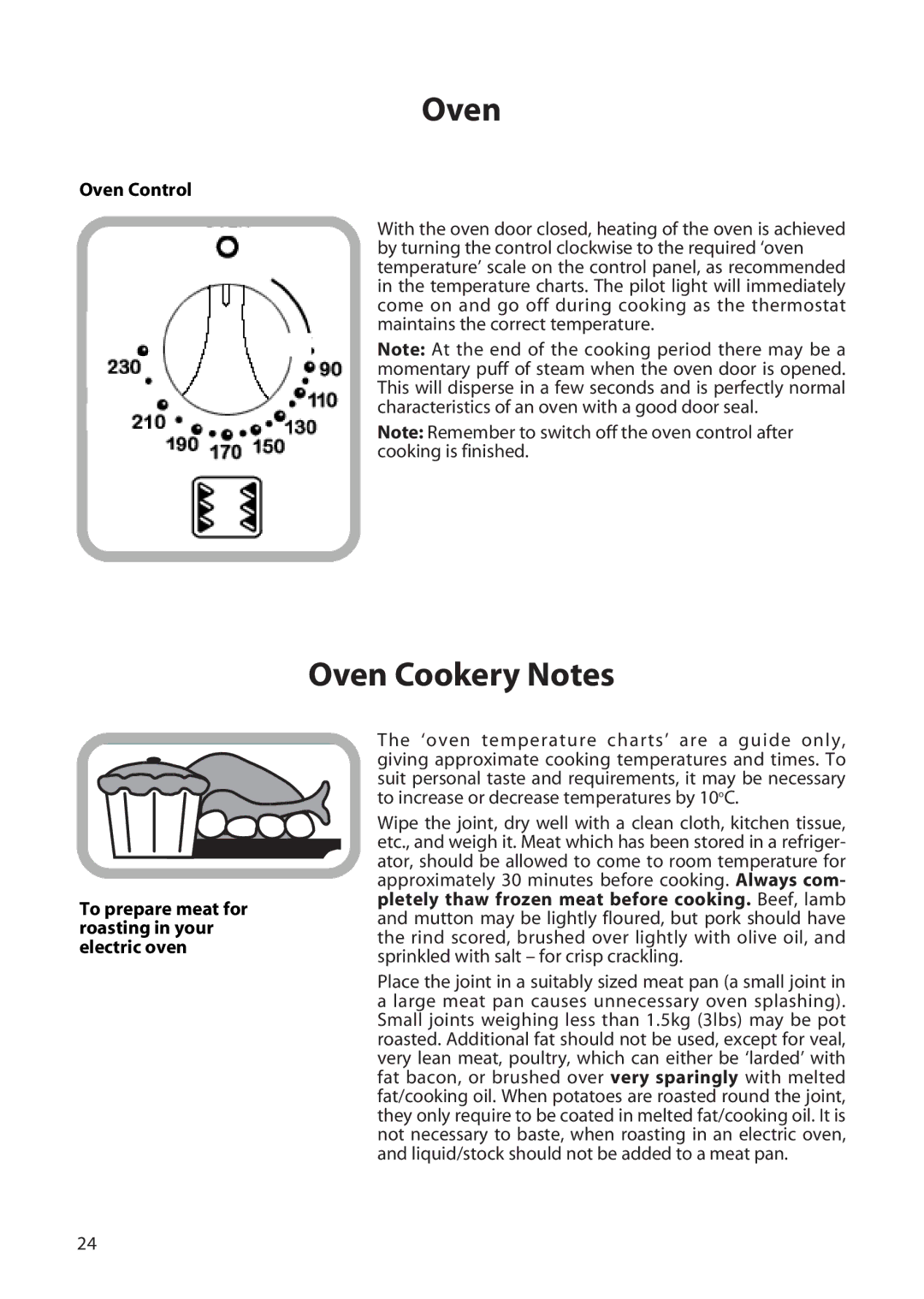 Creda H250E manual Oven Cookery Notes 