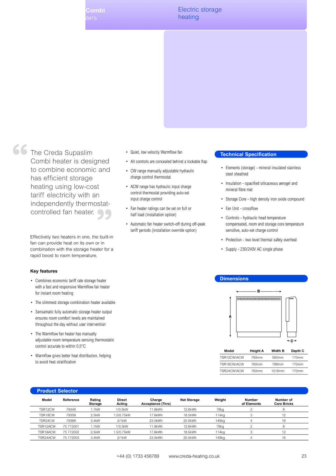 Creda Heating Solution manual Storage fan heaters, Quiet, low velocity Warmflow fan 