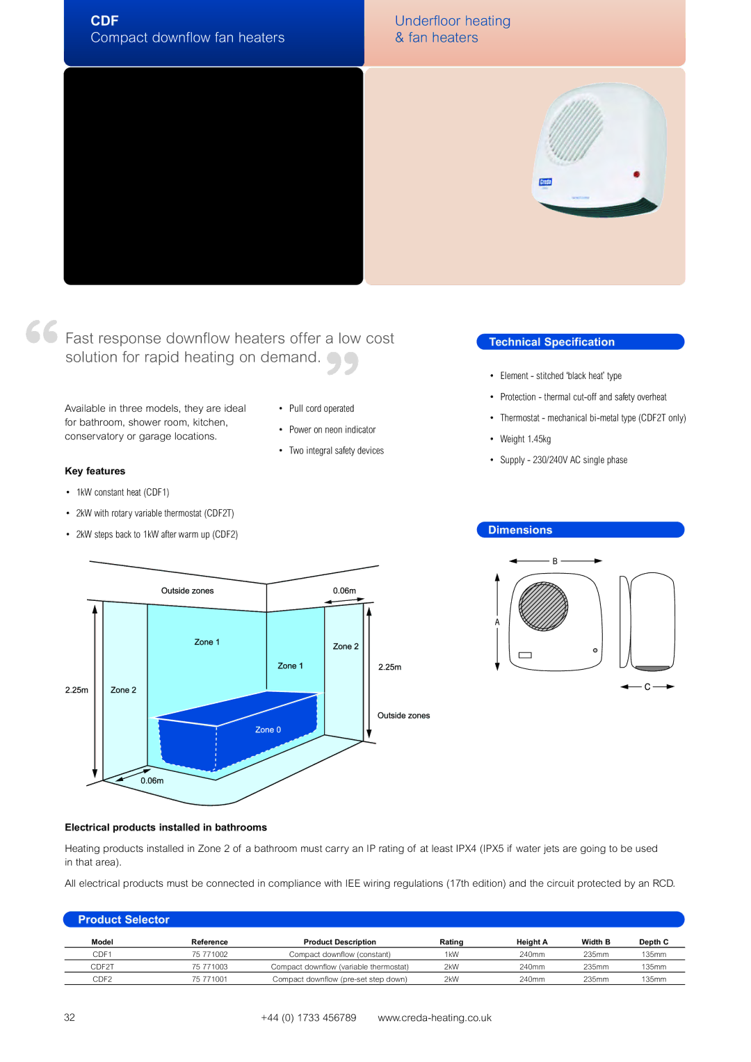 Creda Heating Solution manual Compact downflow fan heaters, Two integral safety devices 