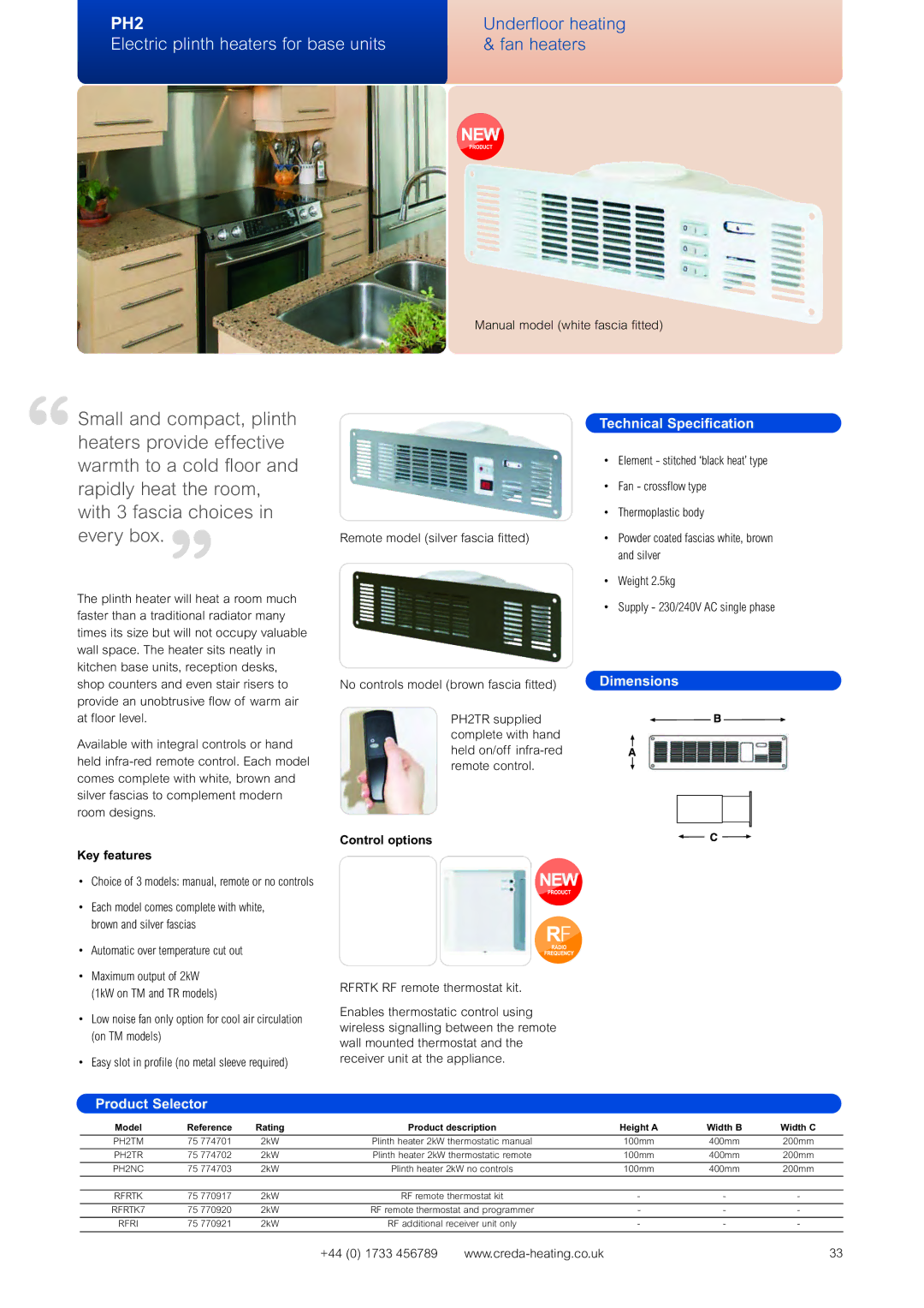 Creda Heating Solution manual Electric plinth heaters for base units, Manual model white fascia fitted 