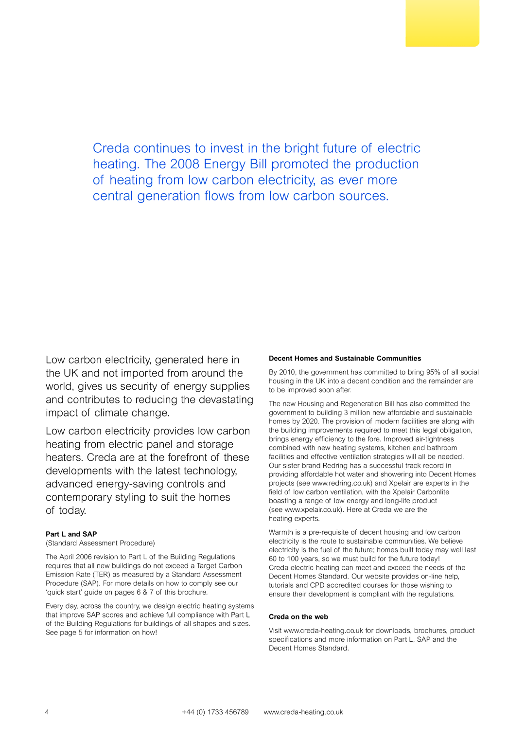 Creda Heating Solution manual Part L and SAP, Decent Homes and Sustainable Communities, Creda on the web 