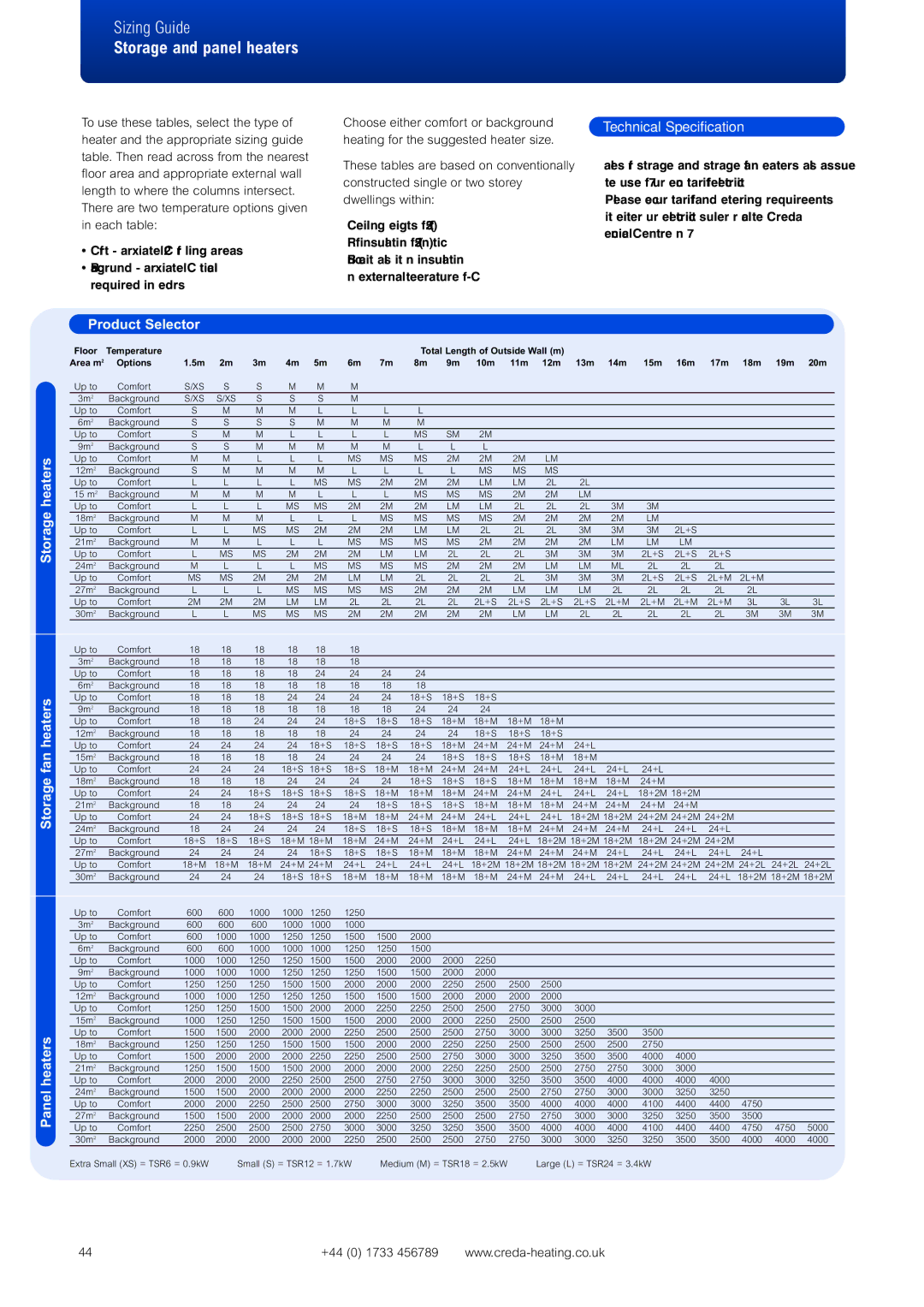 Creda Heating Solution Storage and panel heaters, Storage heaters Product Selector, Storage fan heaters, Panel heaters 