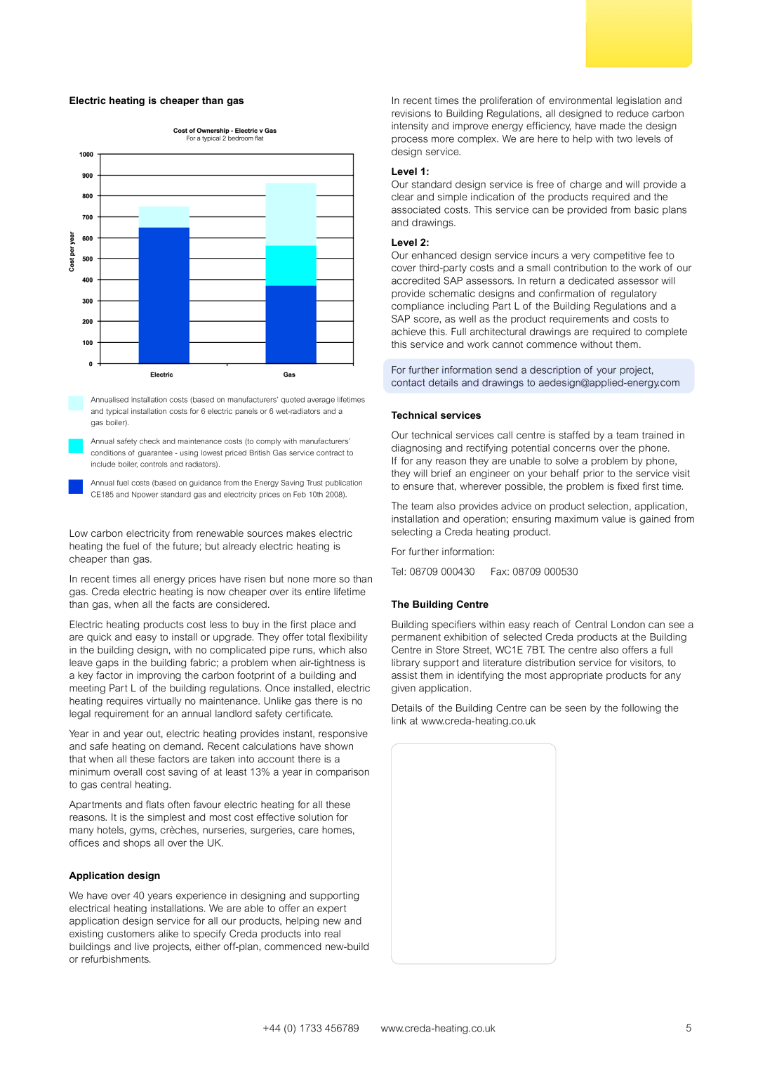 Creda Heating Solution manual Electric heating is cheaper than gas, Application design, Level, Technical services 