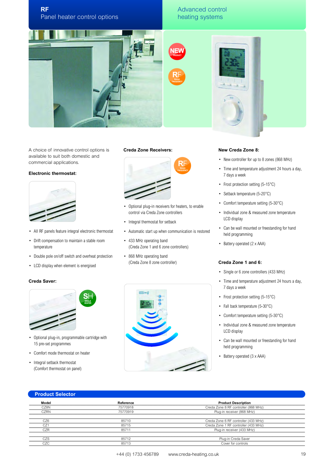 Creda Heating Solution manual Advanced control, Panel heater control options, heating systems, Product Selector 