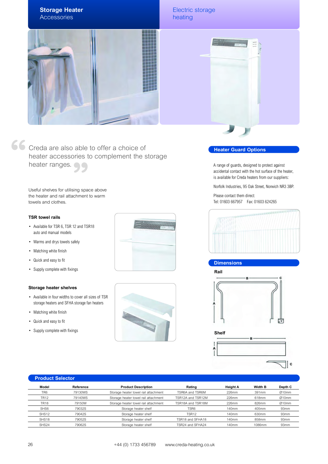 Creda Heating Solution manual Storage Heater, Accessories, Electric storage heating, Heater Guard Options, Dimensions 