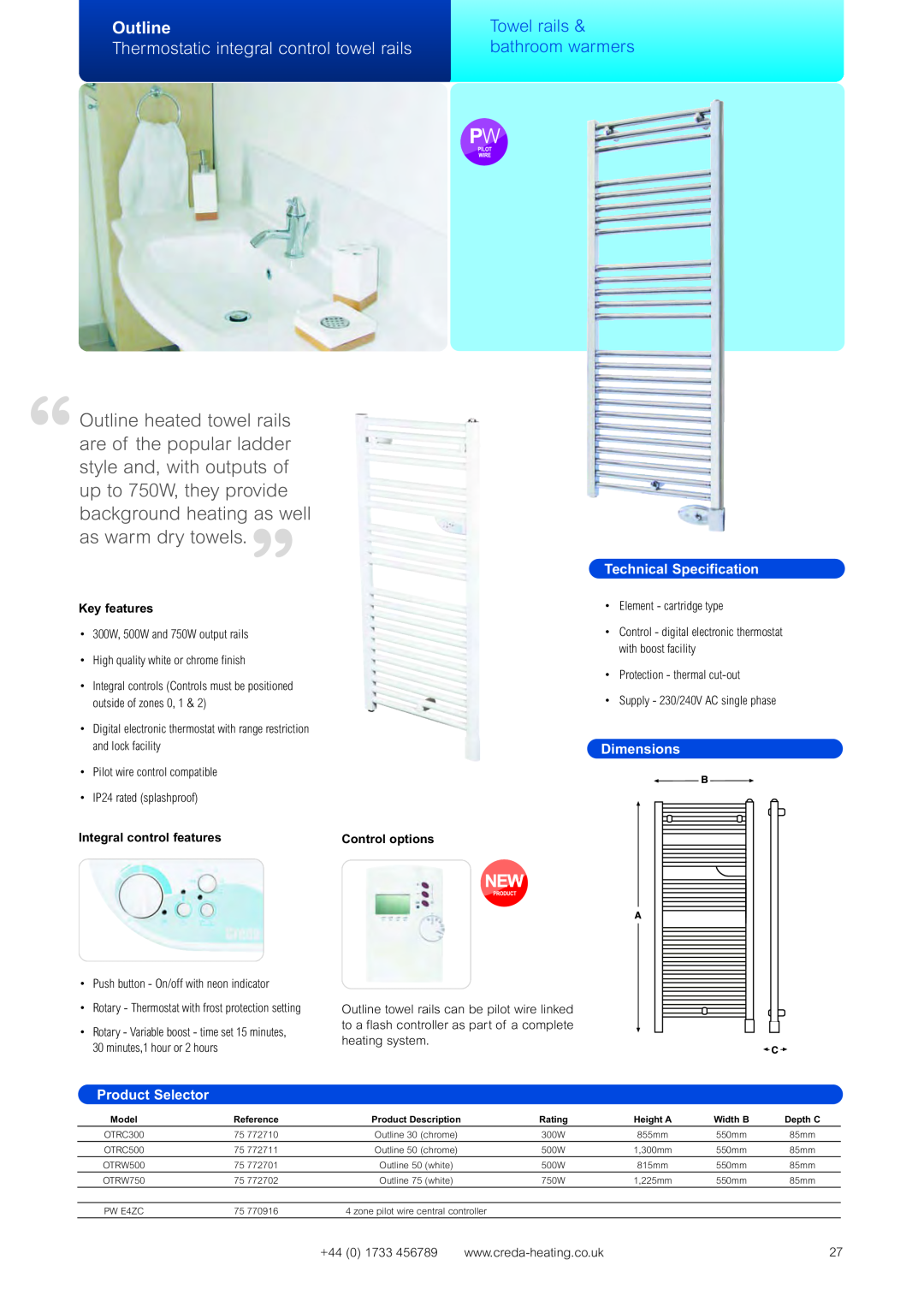 Creda Heating Solution manual background heating as well as warm dry towels. ”, Outline, Towel rails & bathroom warmers 