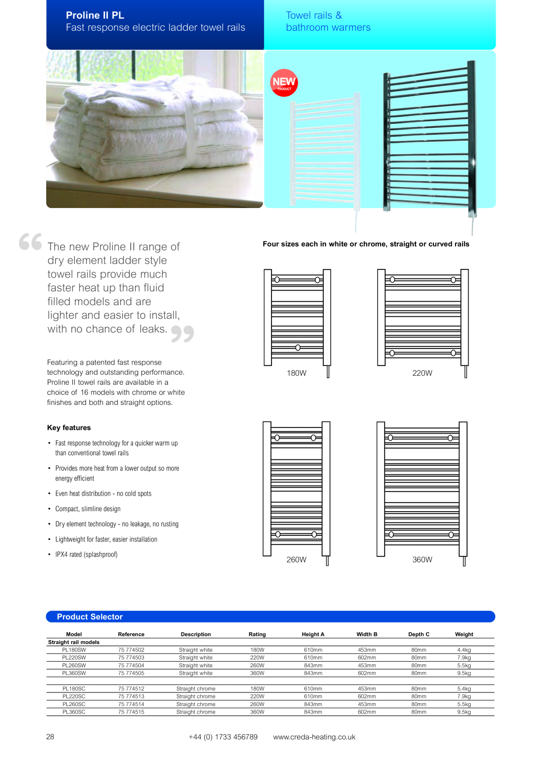 Creda Heating Solution The new Proline II range of, dry element ladder style, “towel rails provide much, Proline II PL 
