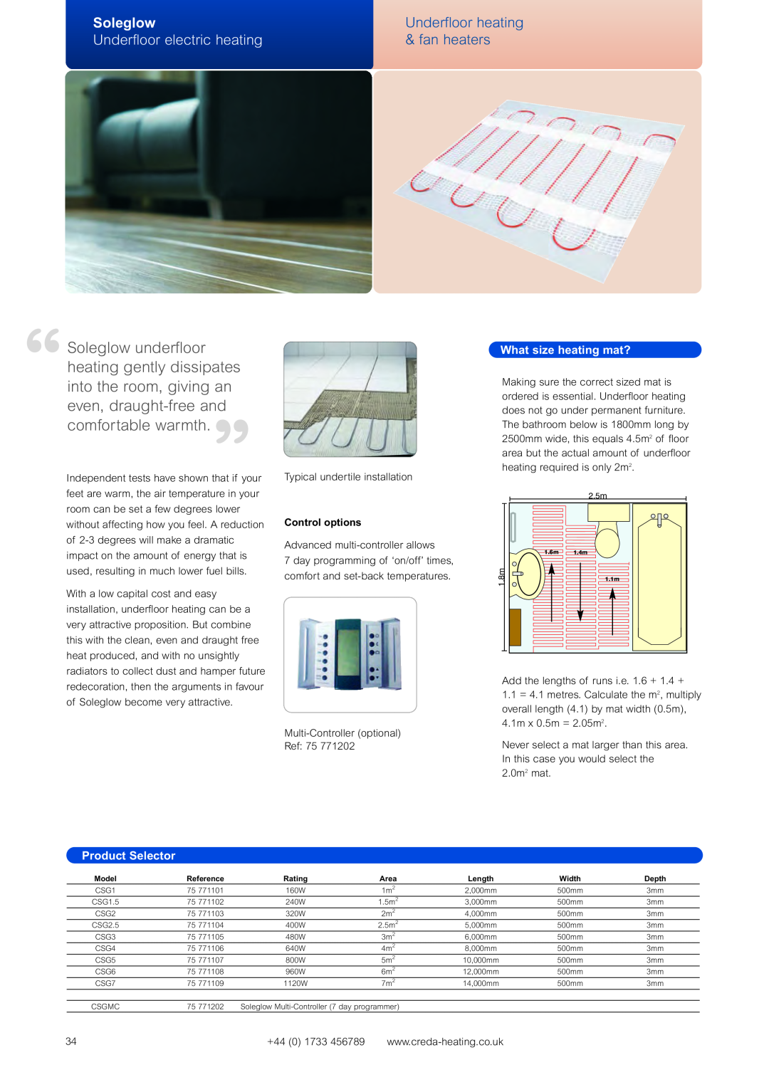 Creda Heating Solution Soleglow, Underfloor heating, Underfloor electric heating, fan heaters, What size heating mat? 