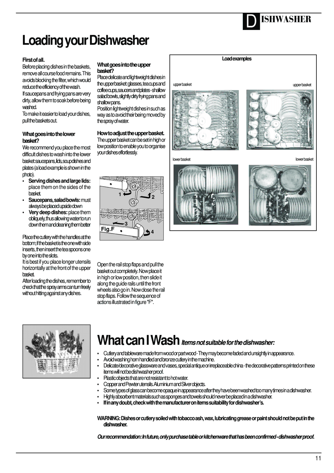 Creda IDV60 manual LoadingyourDishwasher, Loadexamples, Avoidwashinghornhandledandbronzecutleryinthemachine 