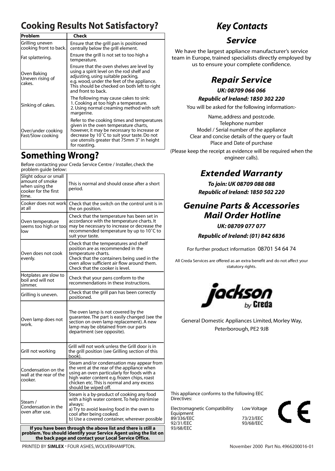 Creda J151E installation instructions Something Wrong?, Cooking Results Not Satisfactory?, Problem Check 