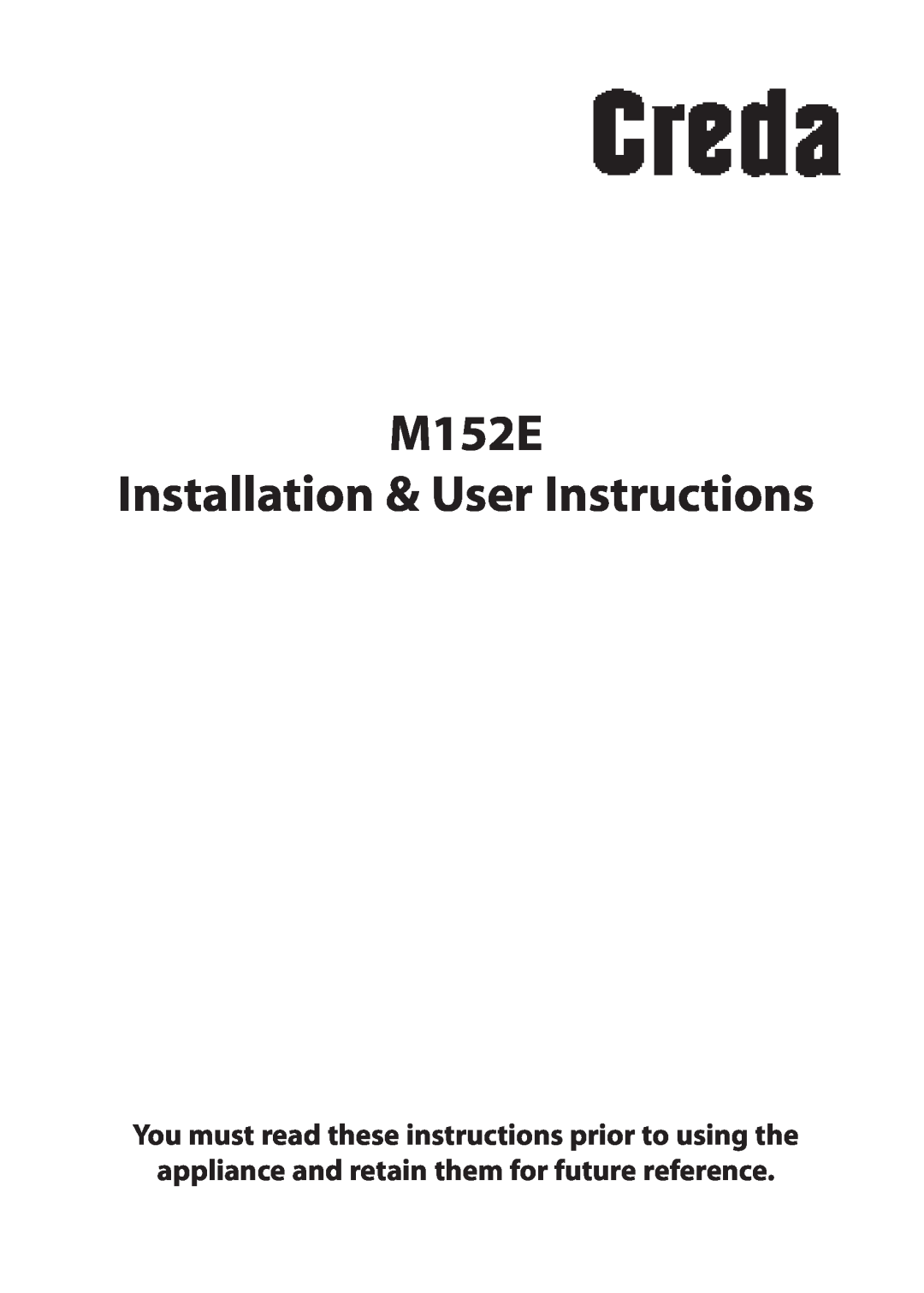 Creda manual M152E Installation & User Instructions 