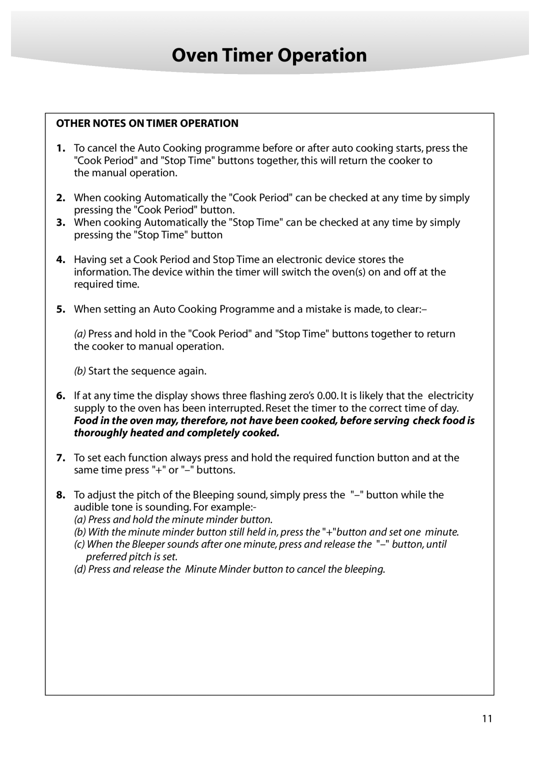 Creda M350E manual Other Notes on Timer Operation 