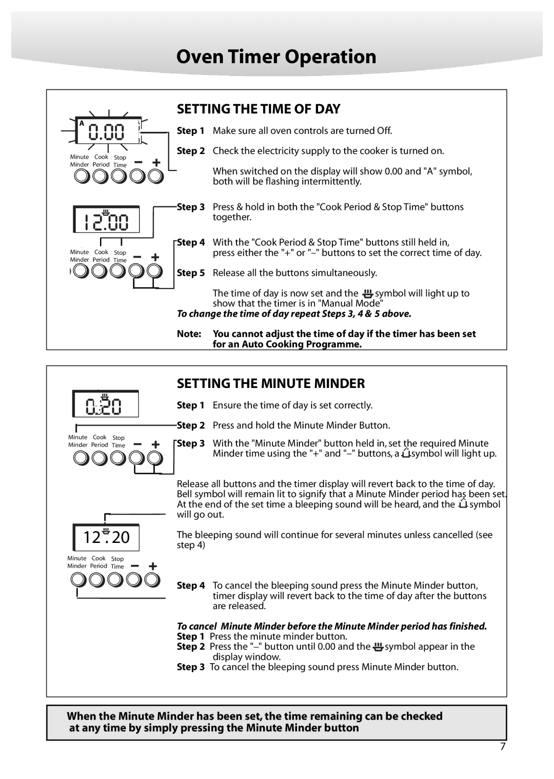 Creda M350E manual Setting the Time of DAY 