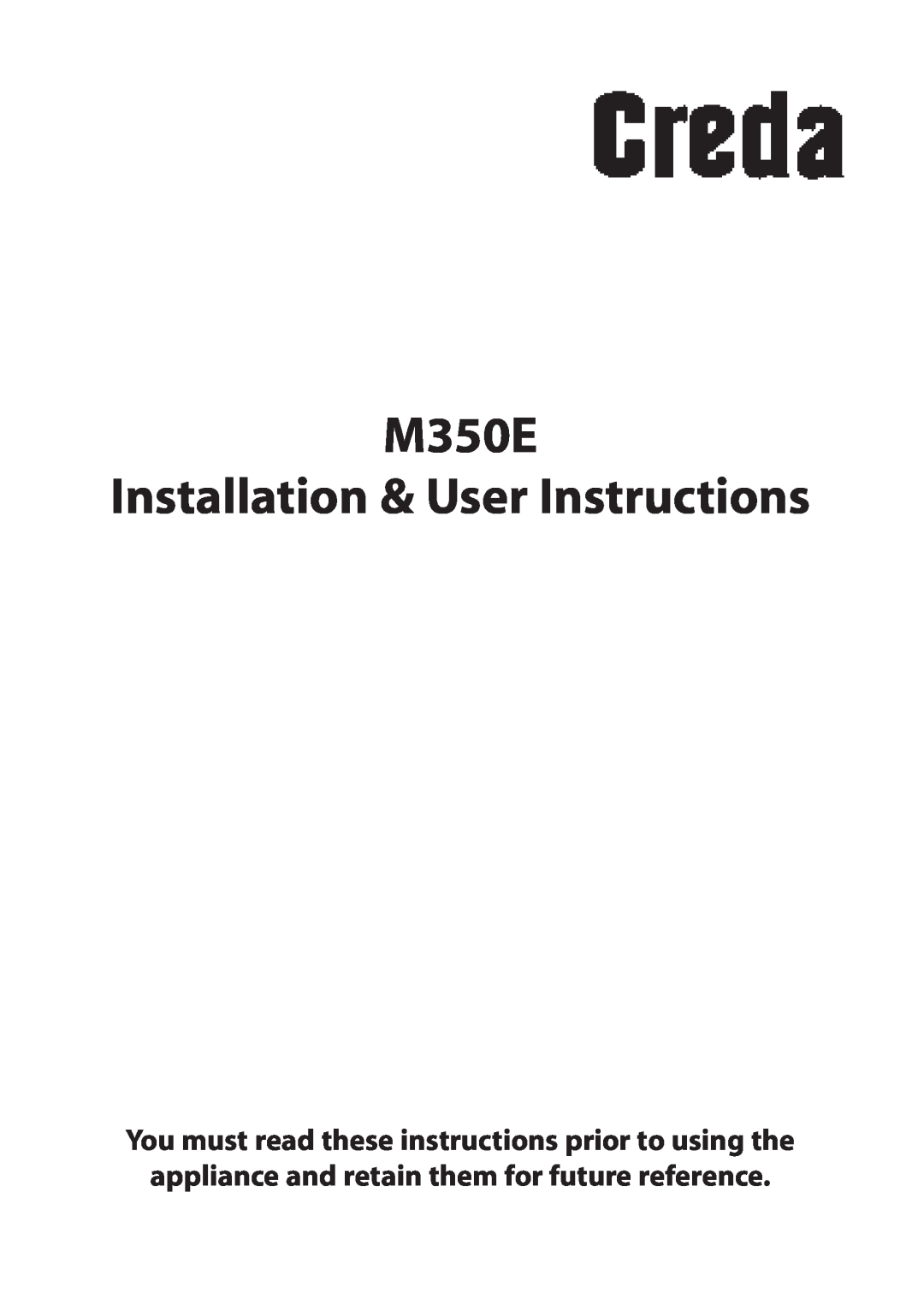 Creda manual M350E Installation & User Instructions 