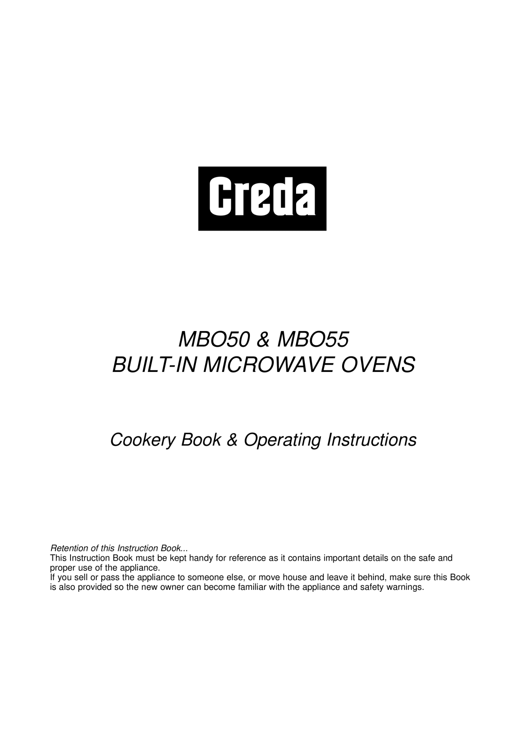 Creda MBO55 manual BUILT-IN Microwave Ovens 