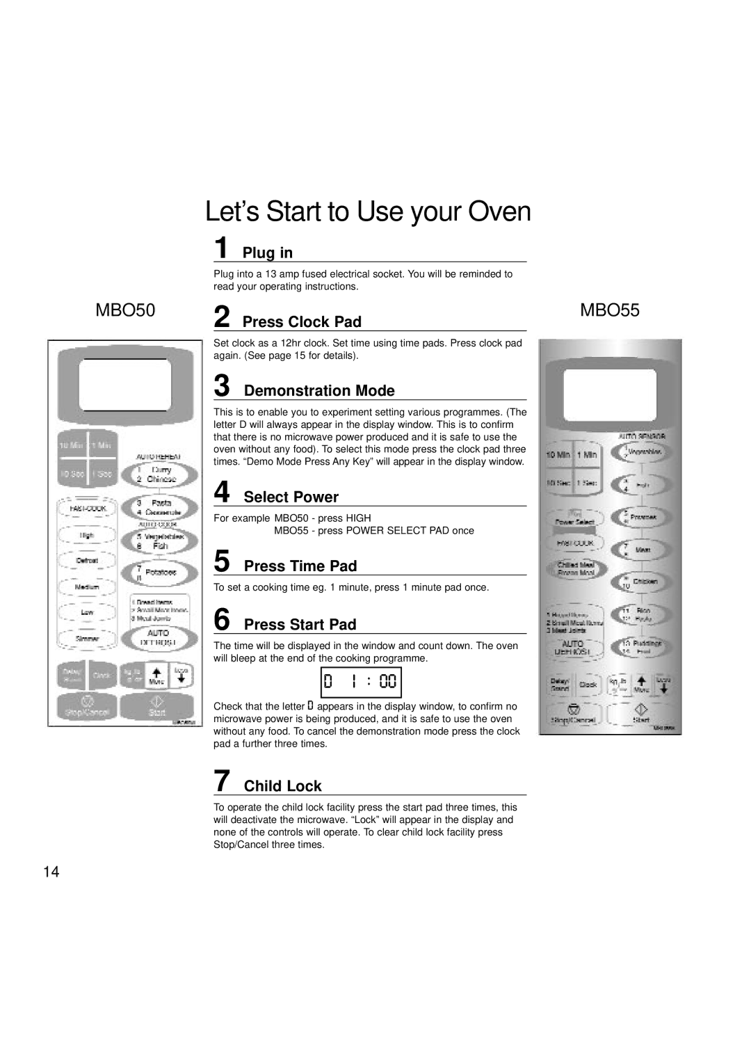 Creda MBO55 manual Let’s Start to Use your Oven, Plug 