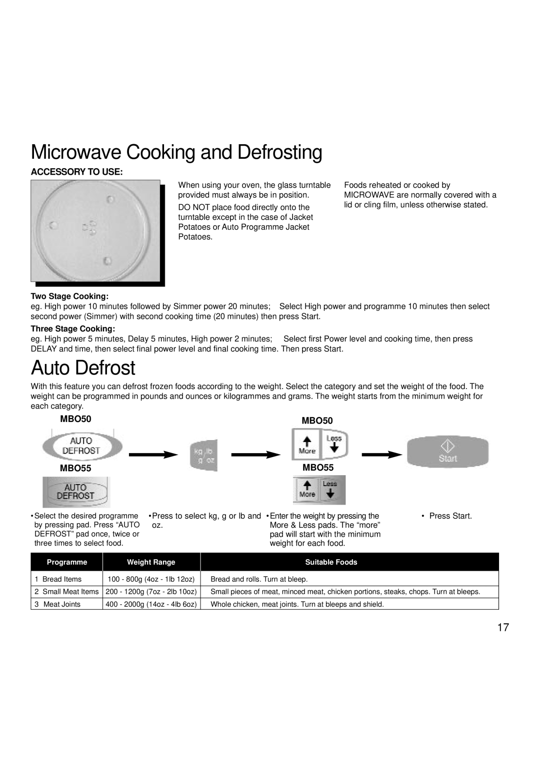 Creda MBO55 manual Auto Defrost, Accessory to USE 