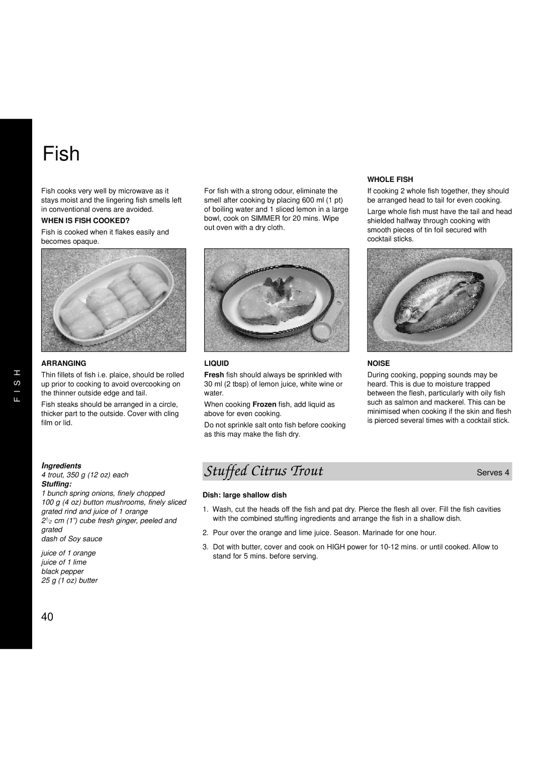 Creda MBO55 manual Fish, Stuffed Citrus Trout, Stuffing 