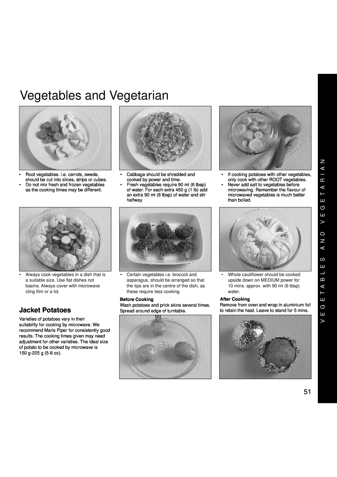 Creda MBO55 Vegetables and Vegetarian, Jacket Potatoes, V E G E T A B L E S A N D V E G E T A R I A N, Before Cooking 