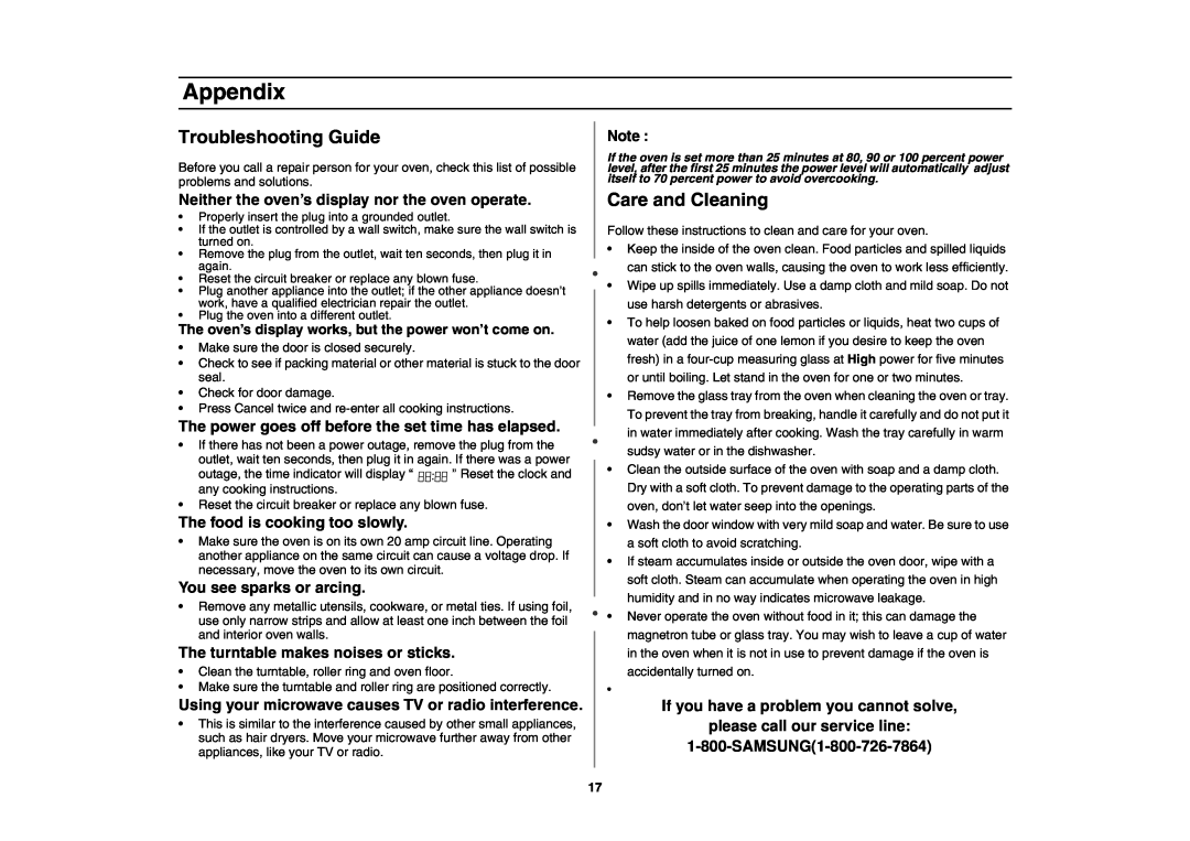 Creda MR1034 Appendix, Troubleshooting Guide, Care and Cleaning, Neither the oven’s display nor the oven operate 