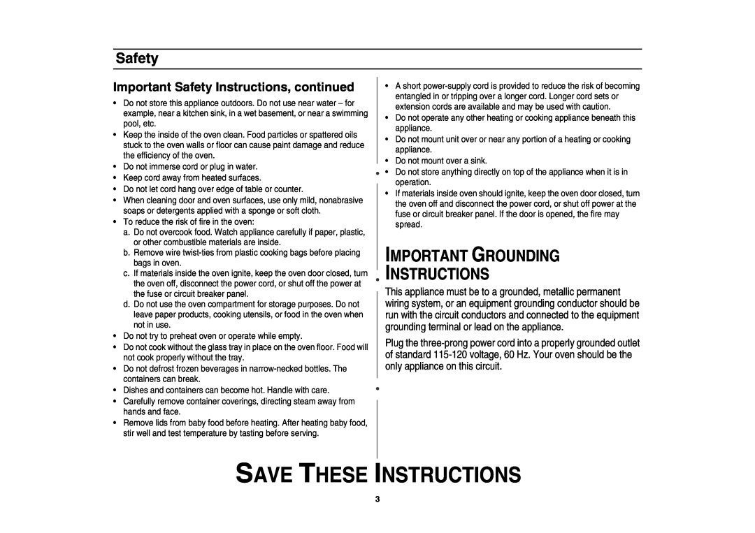 Creda MR1034 Important Grounding Instructions, Important Safety Instructions, continued, Save These Instructions 