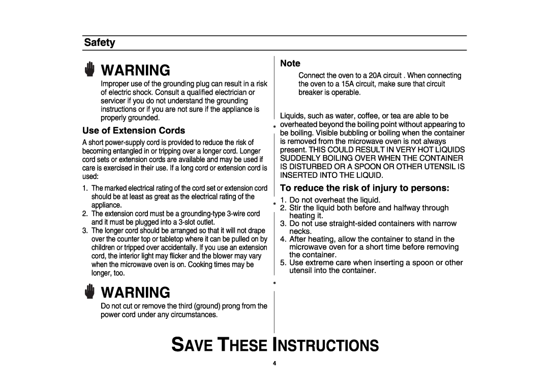 Creda MR1034 owner manual Use of Extension Cords, To reduce the risk of injury to persons, Save These Instructions, Safety 