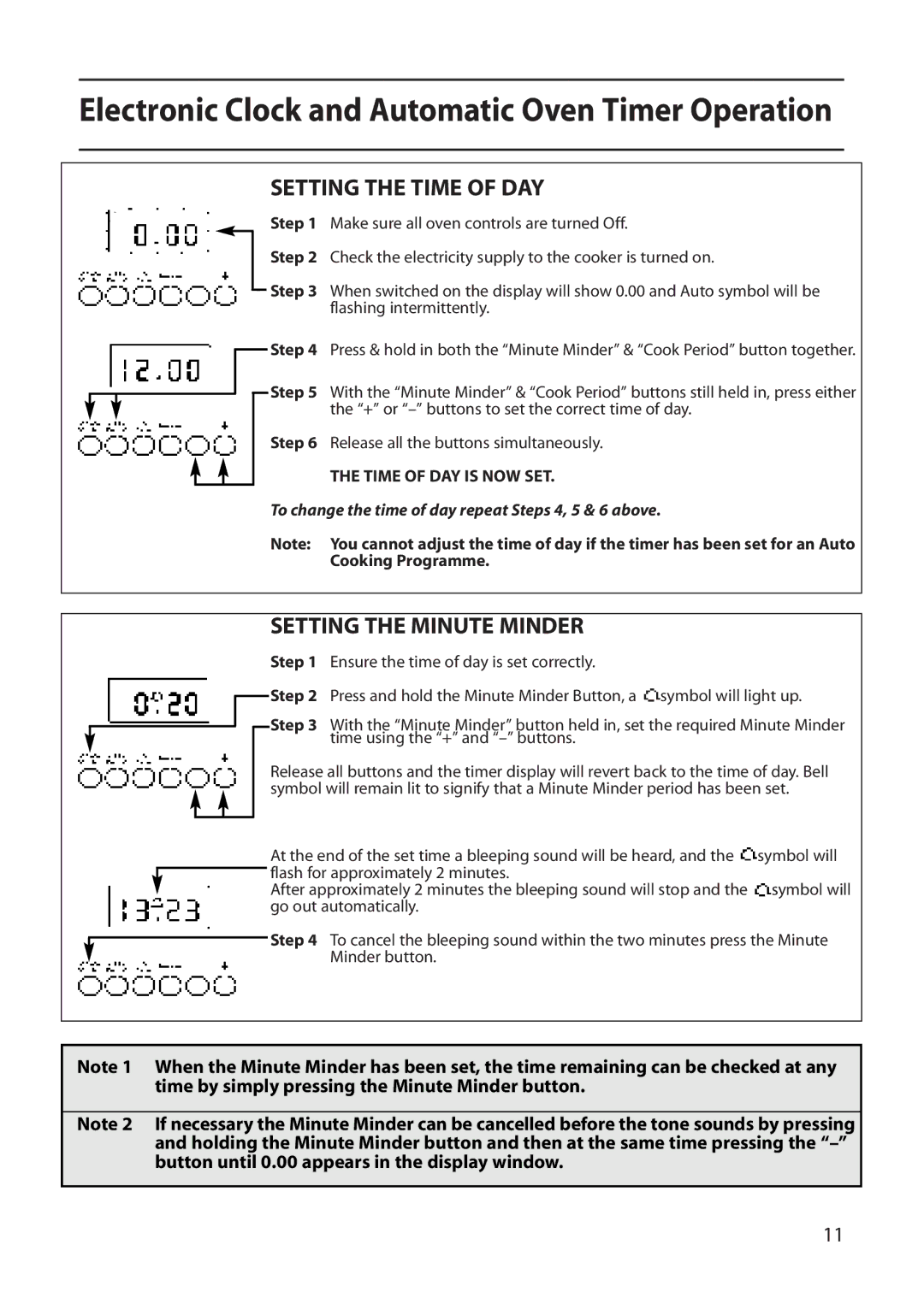 Creda E010E, R010E manual Setting the Time of DAY, Setting the Minute Minder 