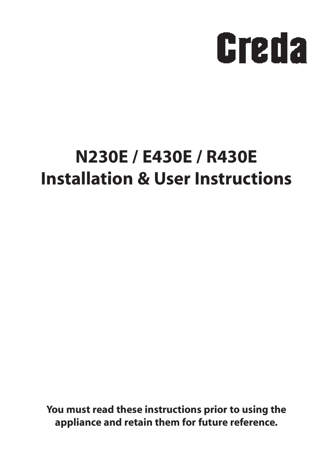 Creda manual N230E / E430E / R430E Installation & User Instructions 