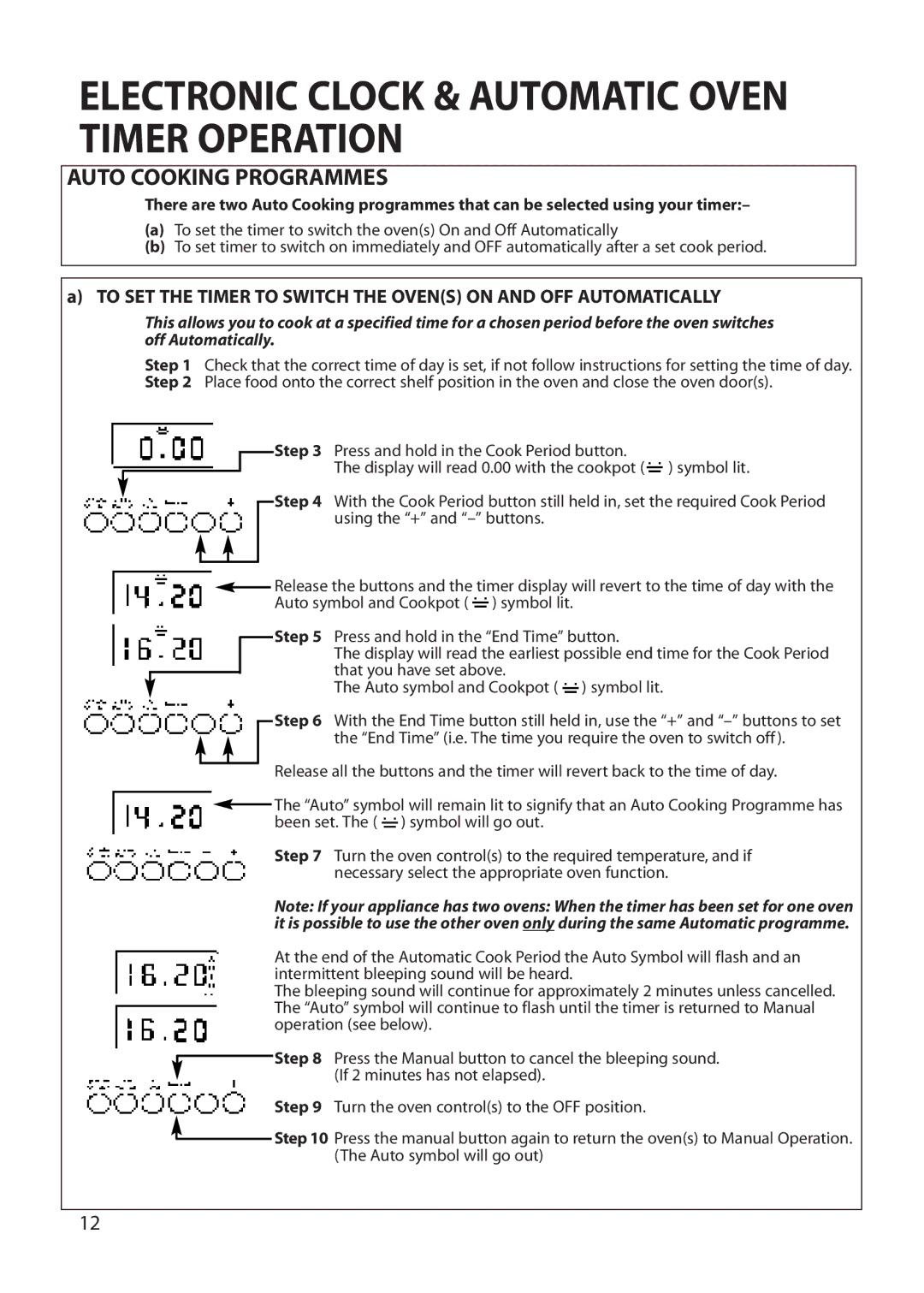 Creda REFLECTION manual Auto Cooking Programmes 