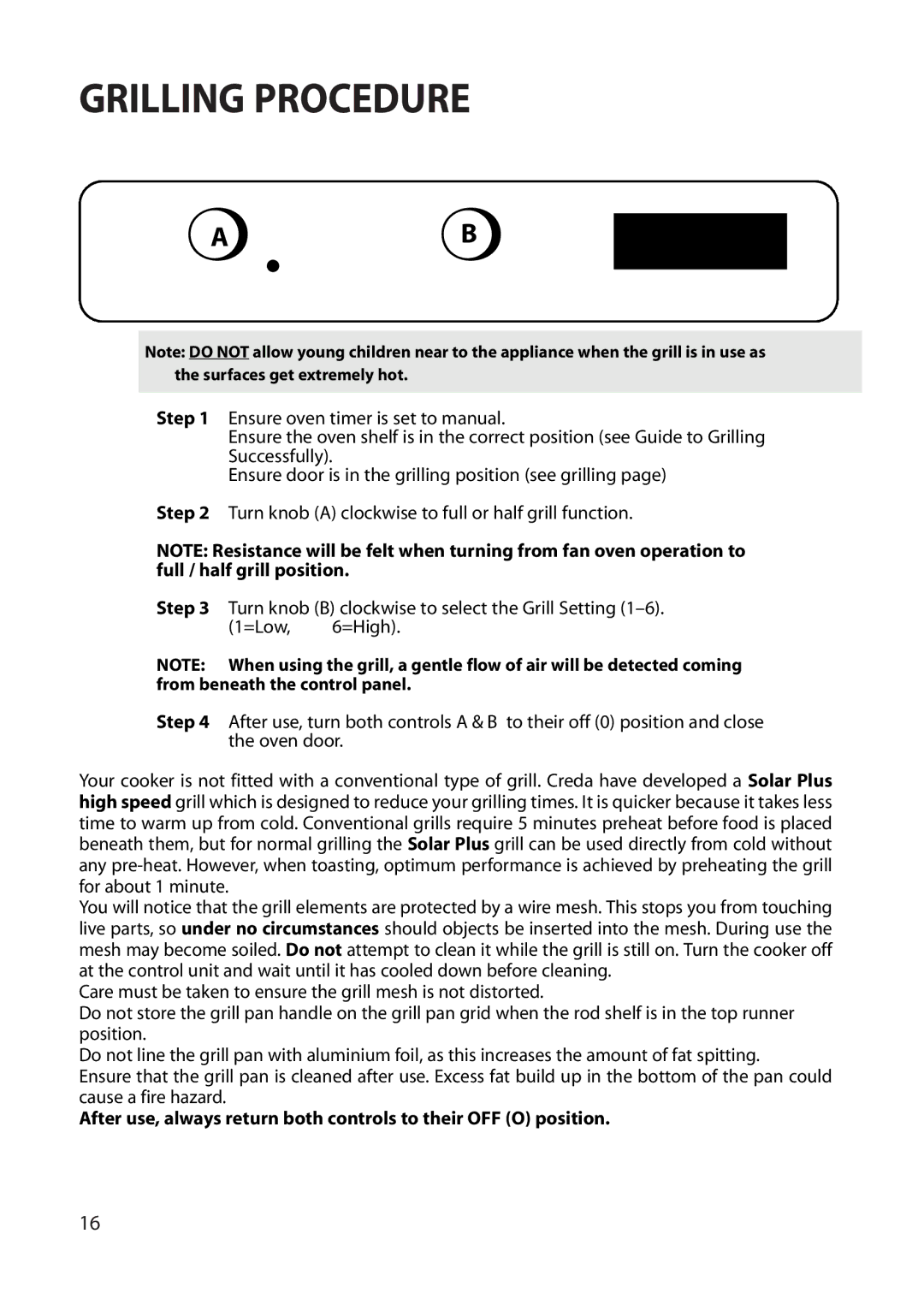 Creda REFLECTION manual Grilling Procedure 