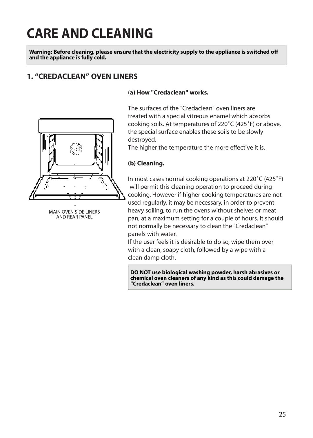 Creda REFLECTION manual Care and Cleaning, Credaclean Oven Liners, How Credaclean works 