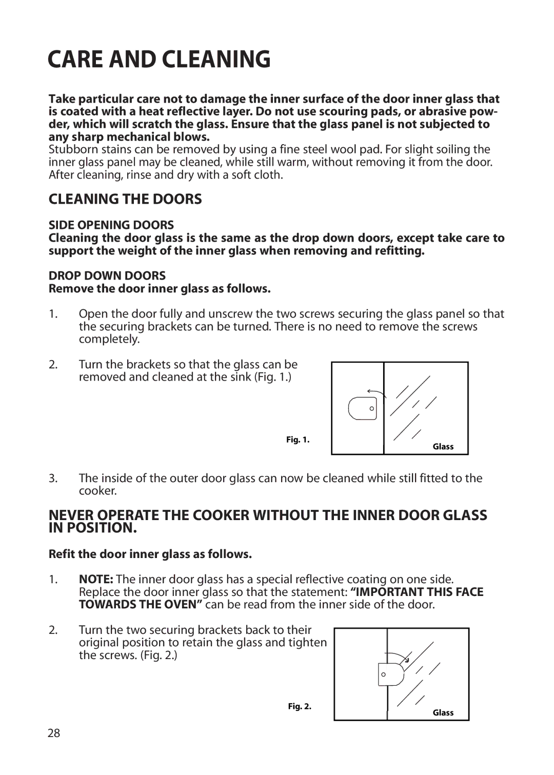 Creda REFLECTION manual Cleaning the Doors 