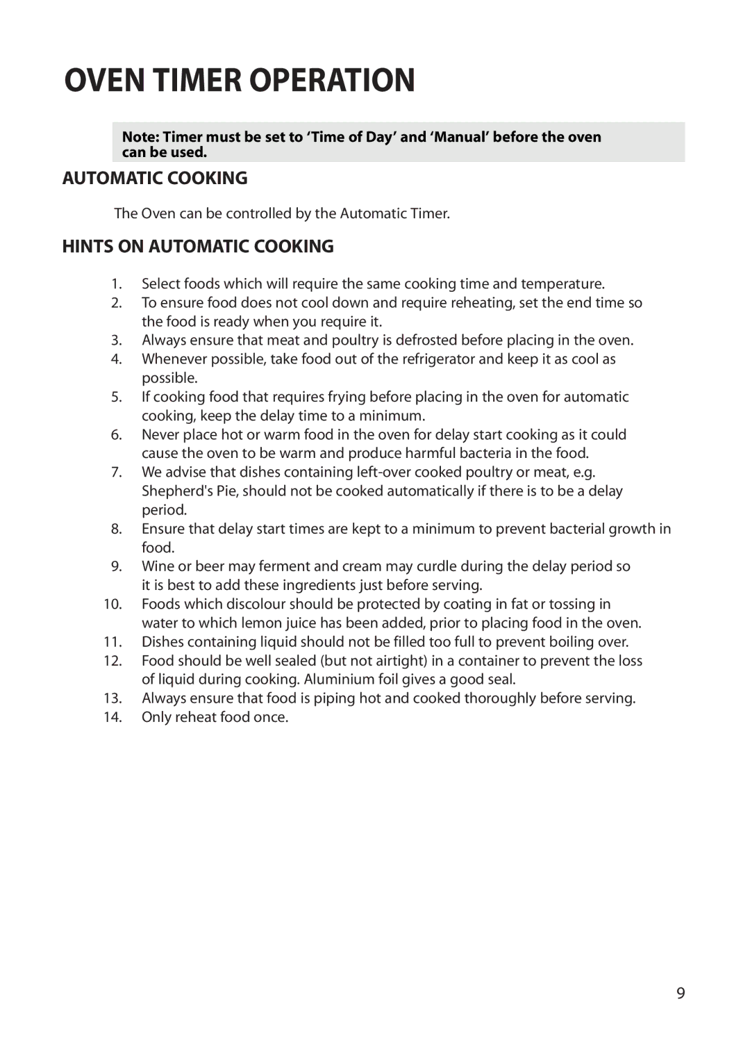 Creda REFLECTION manual Oven Timer Operation, Hints on Automatic Cooking 