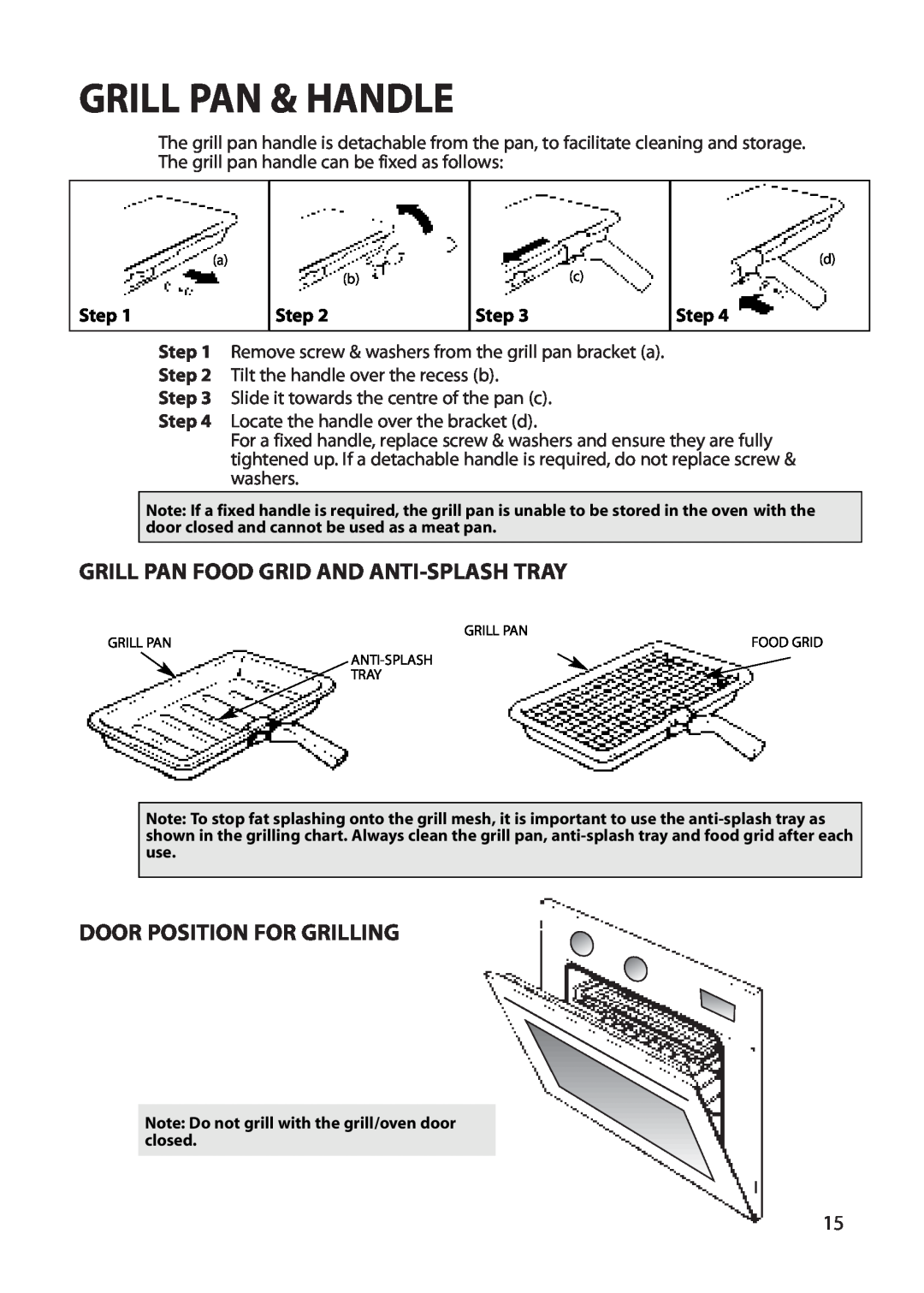Creda REFLECTION manual Grill Pan & Handle, Grill Pan Food Grid And Anti-Splashtray, Door Position For Grilling, Step 