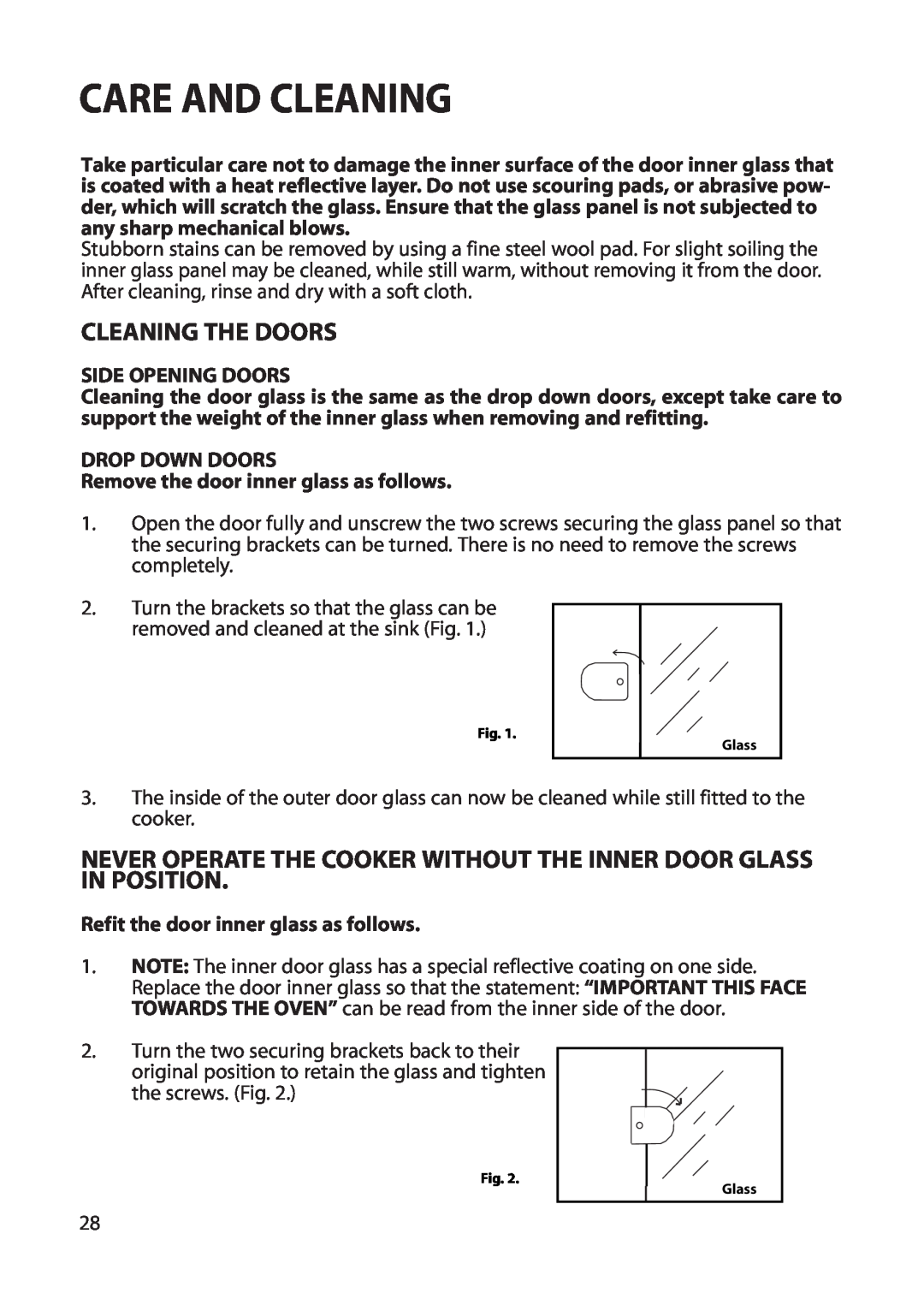 Creda REFLECTION manual Care And Cleaning, Cleaning The Doors 