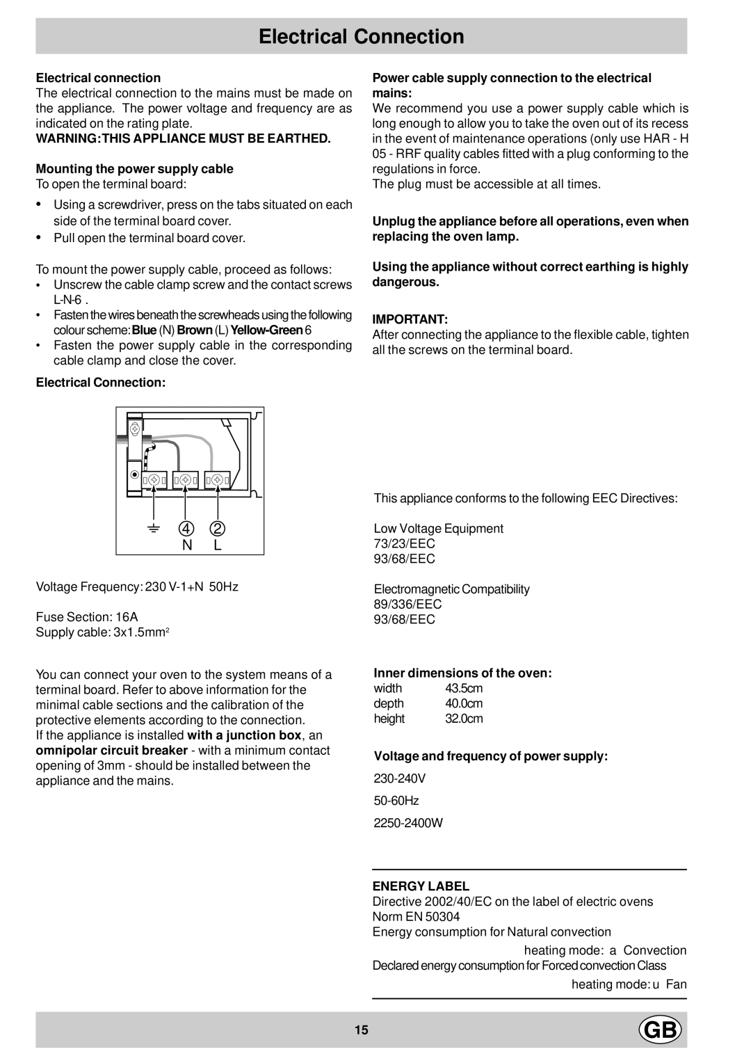 Creda S077E manual Electrical Connection 